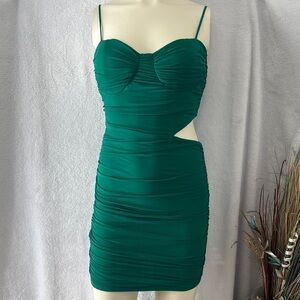 Green Ruched Cut Out‎ Mini Dress